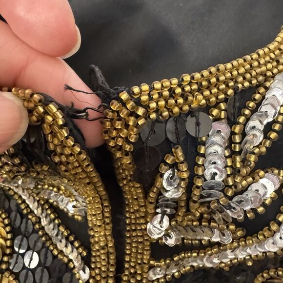 Laurence Kazar Vintage 80s Sequin Beaded Silk Jacket Black Women’s Medium - Picture 6 of 16